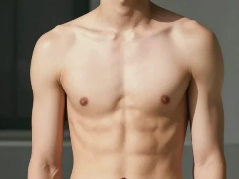 Portrait of Young Slim Shirtless Man in Jeans