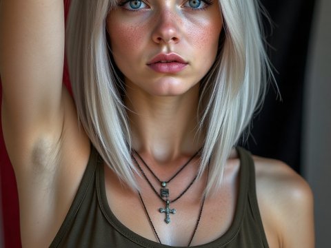Portrait of Young Woman with Blonde Hair and Freckles