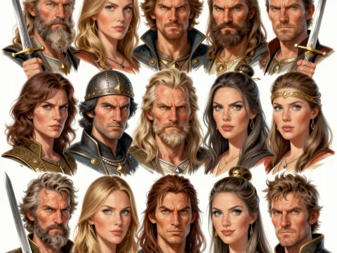 Portraits of 12 Fantasy Adventurers in Detailed Realistic Style