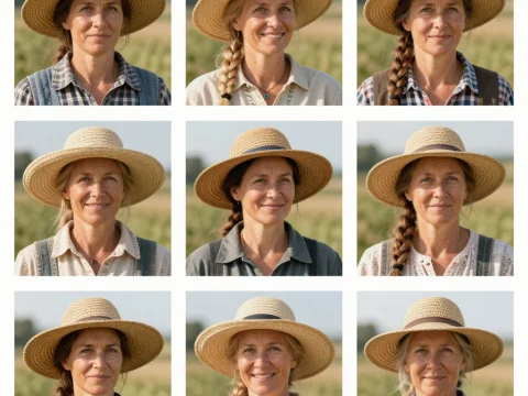 Portraits of Female Farmers Wearing Straw Hats