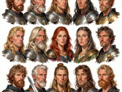 Portraits of Twelve Fantasy Adventurers in Armor