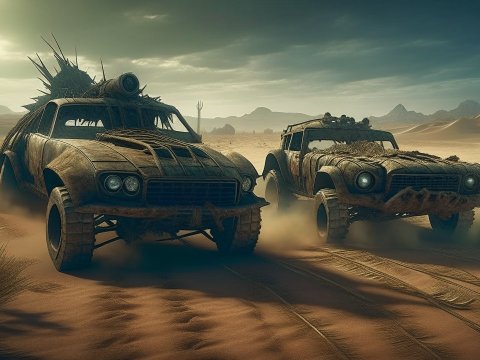 Post-Apocalyptic Desert Race with Armored Cars