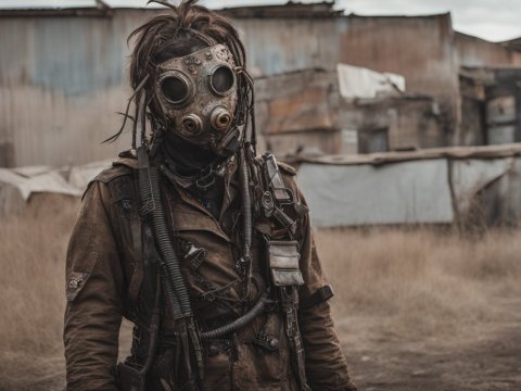 Post-Apocalyptic Survivor in Gas Mask
