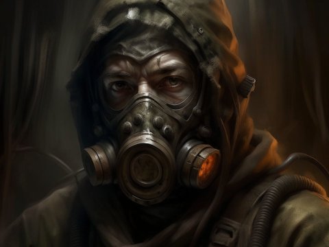Post-Apocalyptic Survivor in Gas Mask Portrait