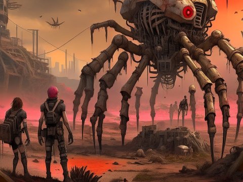 Post-Apocalyptic Wasteland with Giant Mechanical Spider