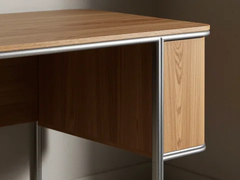Postmodern Wooden Desk Corner with Metal Frame