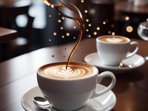 Pouring Coffee with Latte Art in Cozy Cafe