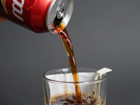 Pouring Cola from Can into Glass