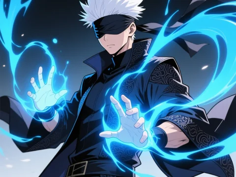 Powerful Anime Sorcerer with Blue Energy Magic