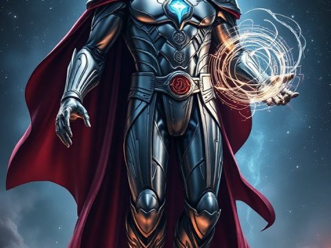 Powerful Armored Figure with Magical Energy