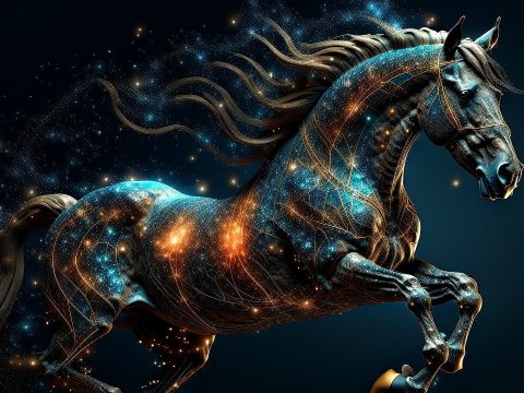 Powerful Cosmic Horse with Zodiac Constellations