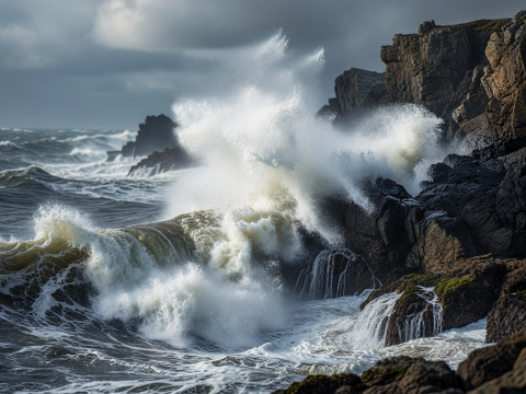 Powerful Ocean Waves Crashing Against Rocky Cliffs
