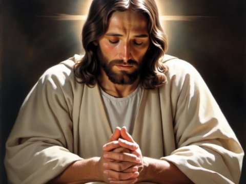 Praying Man with Halo Reading Holy Book