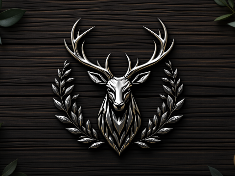 Premium Metallic Deer Emblem on Dark Wood Background
