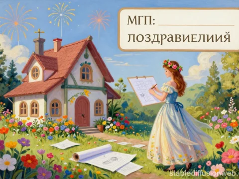 Princess Sketching a Cottage in a Colorful Garden