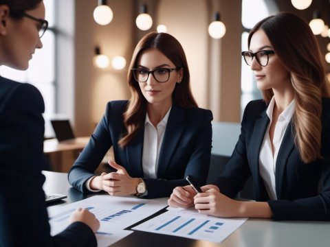 Professional Business Meeting with Women in Modern Office
