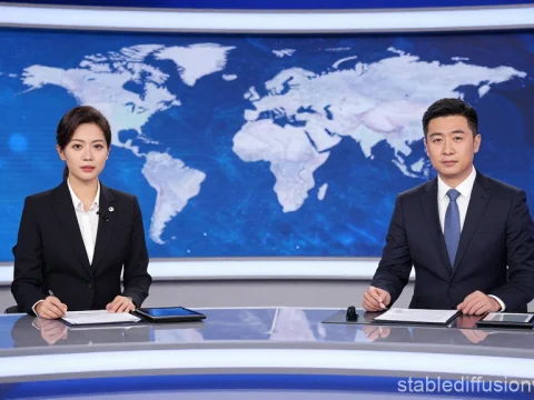 Professional News Anchors Presenting in Modern Studio