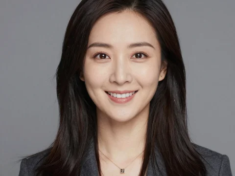 Professional Portrait of Smiling Woman in Gray Blazer