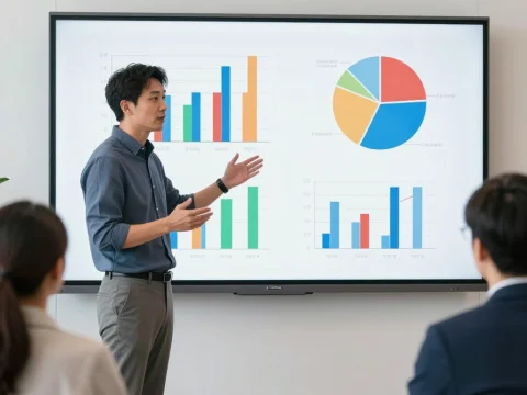 Professional Presenting Data Charts in Business Meeting