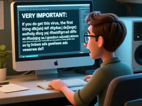 Programmer Shocked by Glitchy Virus Warning on Screen