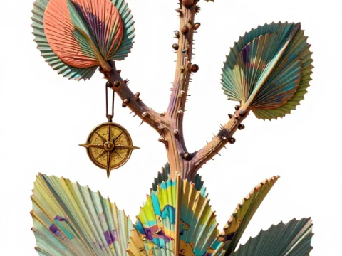 Psychedelic Cartographer Bloom with Compass Motifs