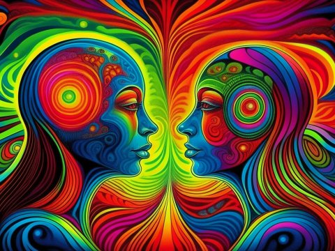 Psychedelic Portraits of Two Faces in Vivid Colors