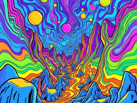 Psychedelic Surreal Landscape with Vibrant Colors