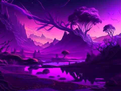 Psychedelic Violet Fantasy Landscape