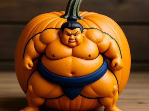 Pumpkin Sumo Wrestler Figurine