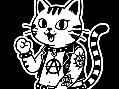 Punk Cat with Anarchy Tattoos