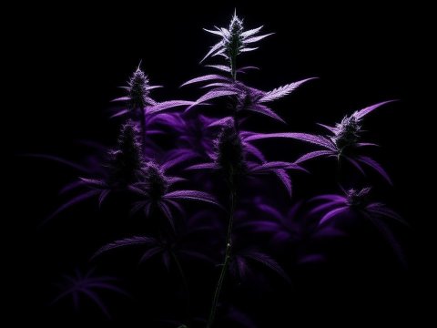 Purple Cannabis Plant Against Black Background