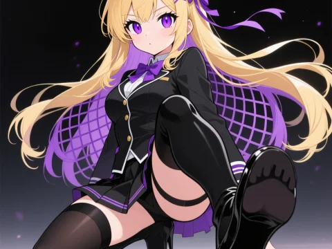 Purple-Eyed Blonde High School Girl in Stylish Uniform