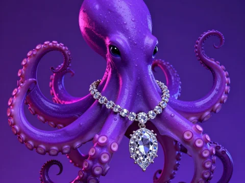 Purple Octopus Wearing a Diamond Necklace
