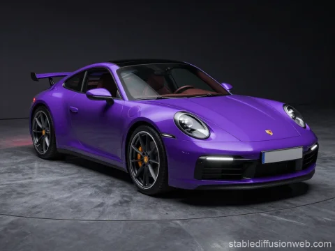 Purple Porsche 911 Sports Car in Studio