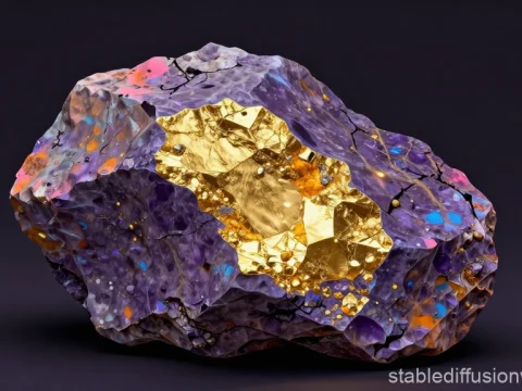 Purple Stone with Gold Inlay on Dark Background