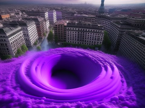 Purple Vortex Swirling Through Urban Cityscape