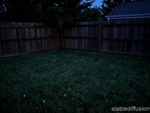 Quiet Backyard at Dark Night with Wooden Fence