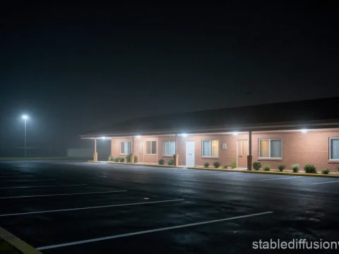 Quiet Night at a Dark Motel Parking Lot