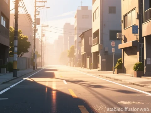 Quiet Urban Street at Dusk in Anime Style