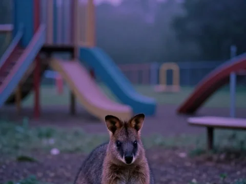 Quokka in Playground at Dusk