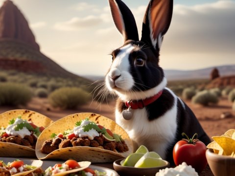 Rabbit Enjoying Tacos in Desert Landscape