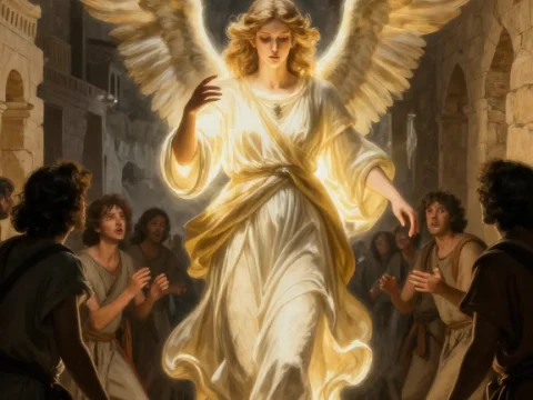 Radiant Angel Descends in Ancient City