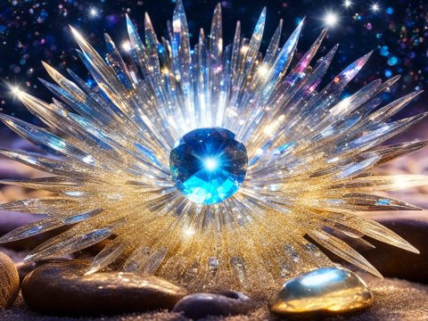 Radiant Blue Gemstone with Glittering Crystal Spikes