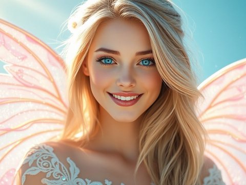 Radiant Fairy with Sparkling Pink Wings and Blue Eyes