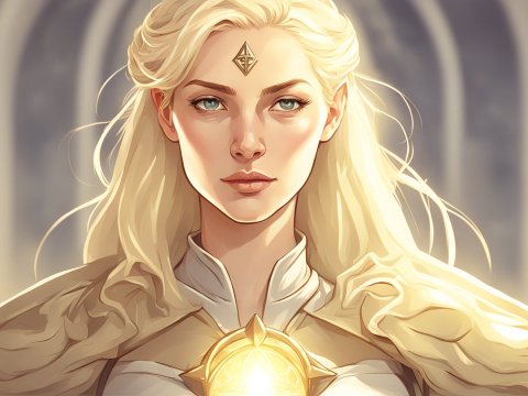 Radiant Fantasy Priestess with Glowing Emblem