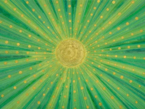 Radiant Golden Rays in Green Watercolor