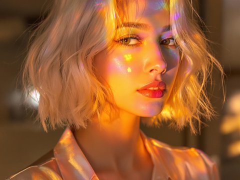 Radiant Portrait of a Young Woman with Iridescent Light