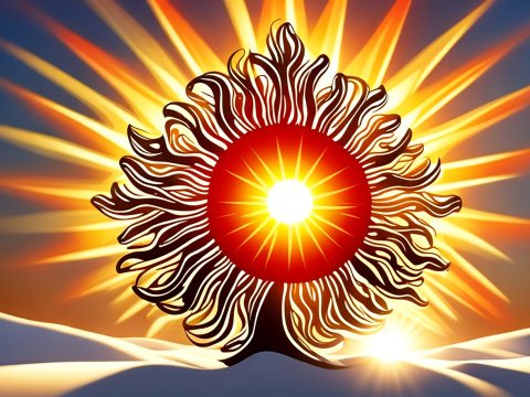 Radiant Sun with Artistic Flame Design at Sunrise