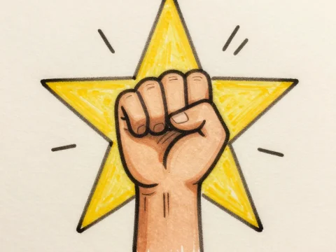 Raised Fist in Front of Yellow Star Illustration