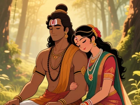Ram and Sita in a Serene Forest